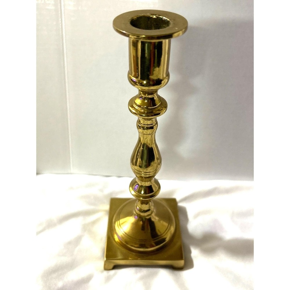 Vintage Solid‎ Brass 7.75" Taper Candle Holder Square Base Classic Decor Holiday